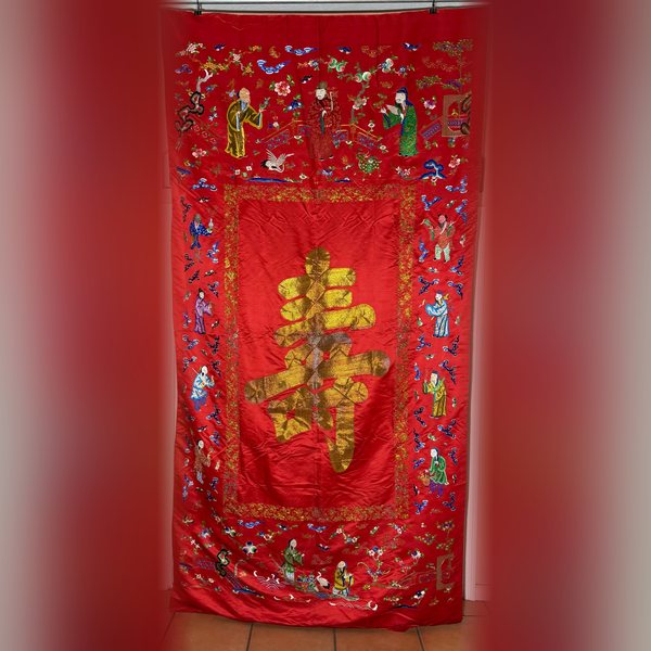 Chinese Qing dynasty birthday celebration silk Shou embroidery